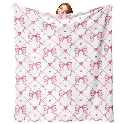 Pink Bow Pattern Blanket No. 14: Retro Ribbon and Heart Design