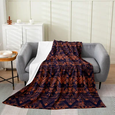 Brown Tribal Ikat Geometric Blanket for Boho Room Decor