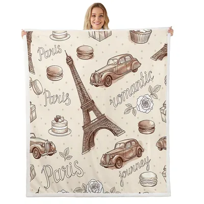Paris Eiffel Tower Sketch Blanket featuring vintage cars
