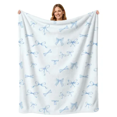 Blue Bows Coquette Pattern Blanket for Soft Home Decor