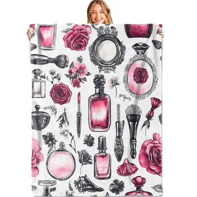 Vintage Perfume and Roses Blanket featuring vintage perfume bottles