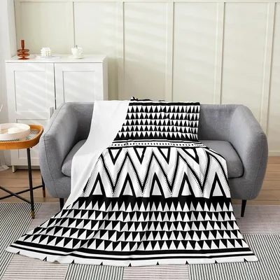 Black and White Triangle Pattern Blanket for Geometric Home Decor