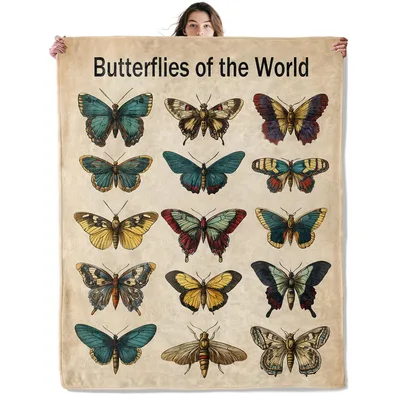 Butterflies of the World Blanket: Vintage Insect Illustration Throw