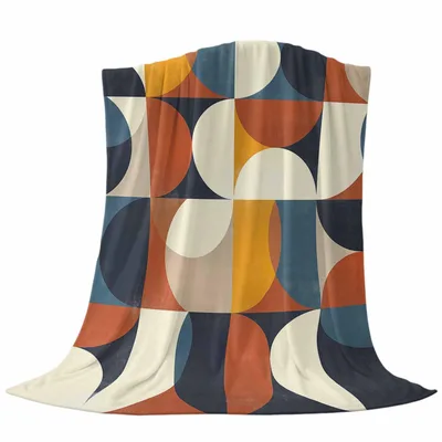 Mid Century Geometric Shapes Blanket for Retro Living Room Decor