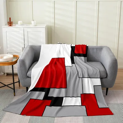 Red Black Geometric Color Blanket for Abstract Art Lovers