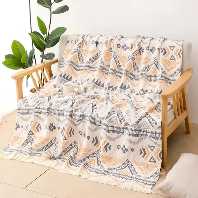 Boho Geometric Triangle Pattern Blanket for Retro Home Decor