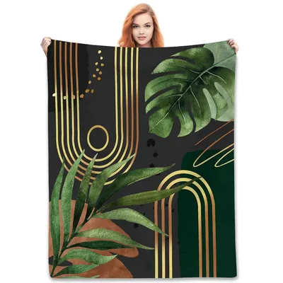 Tropical Palm Leaves Geometric Blanket Mid-Century Modern Design