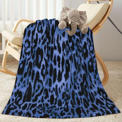 Blue Leopard Print Pattern Blanket Bold Animal Style for Your Home