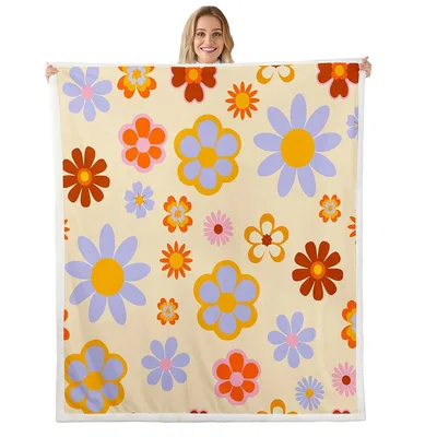 Groovy Retro Daisy Flowers Blanket featuring colorful stylized blooms