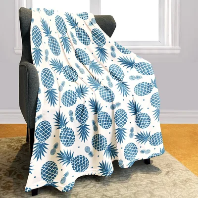Blue Pineapple Tropical Pattern Blanket for Retro Home Decor