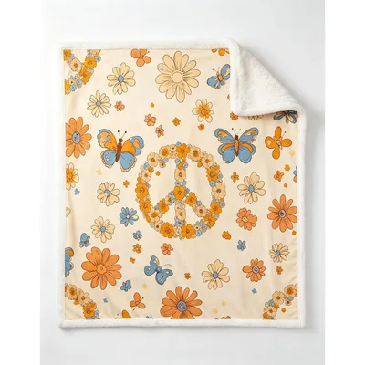 Peace Sign Flowers Butterflies Blanket