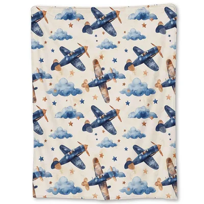 Vintage Airplane Cloud Pattern Blanket for Retro Aviation Lovers