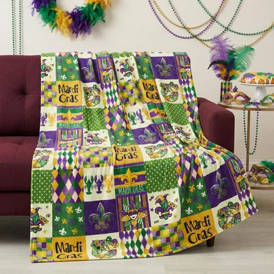 Mardi Gras Mask Patchwork Blanket featuring masquerade masks