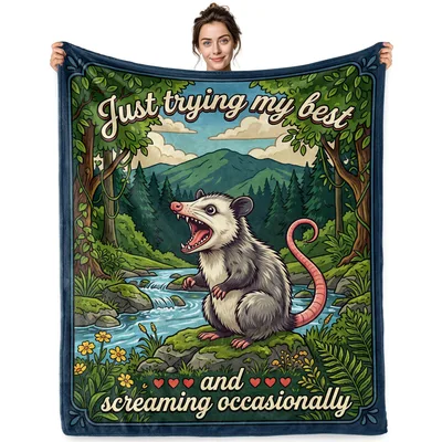 Trying My Best Blanket: Screaming Opossum Forest Design