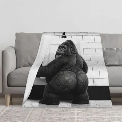 Funny Gorilla Toilet Blanket: Sarcastic Ape on Bathroom Scene