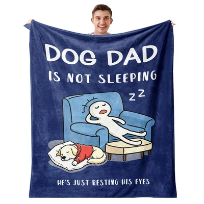 Dog Dad Funny Cartoon Blanket: Resting Eyes Design