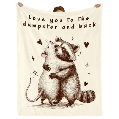 Raccoon Possum Hug Couple Blanket: Dumpster Love Design