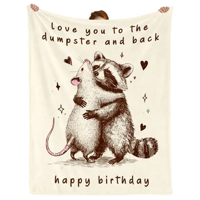Raccoon Opossum Hug Blanket for a Humorous Birthday Gift