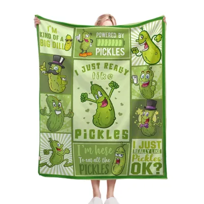 Funny Pickle Cartoon Blanket: I Just Really Like Pickles Design