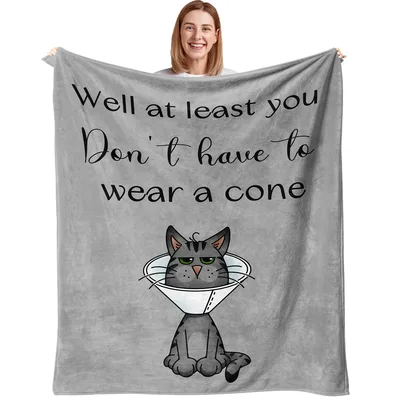 Cat Wearing Cone Blanket: Sarcastic Get Well Soon Gift for Cats