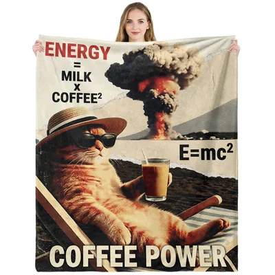 Funny Cat Coffee Lover Blanket: Ginger Cat and Caffeine Equation Art