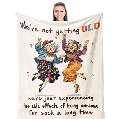Funny Old Ladies Dancing Blanket Celebrating Life with Humor and Style