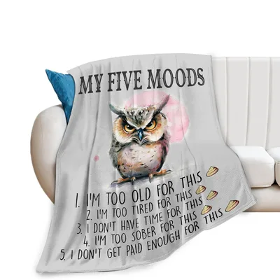 Sarcastic Owl Humor Blanket My Five Moods List Design