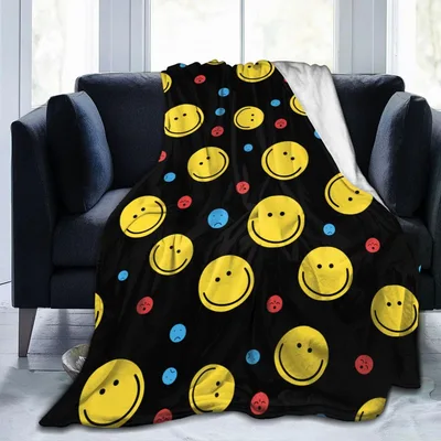 Smiley Face Pattern Blanket: Yellow Smiles and Mood Faces on Black