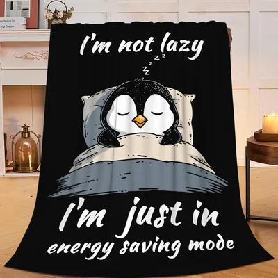 Sleeping Penguin Lazy Humor Blanket: Energy Saving Mode Design