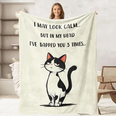 Sarcastic Cat Humor Blanket: Calm Exterior, Bapping Interior