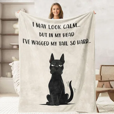 Funny Dog Humor Blanket: Calm Black Bull Terrier Design