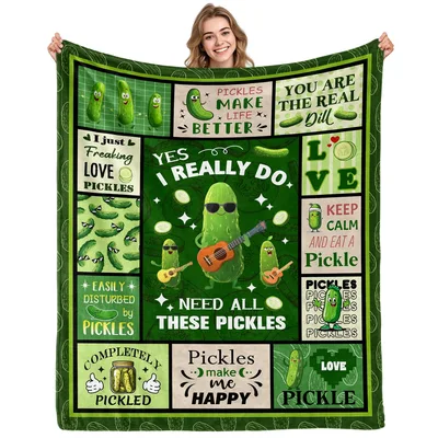 Pickle Lover Funny Blanket featuring a collage of pickle puns