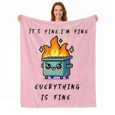 Pink Kawaii Dumpster Fire Blanket: It's Fine I'm Fine Design