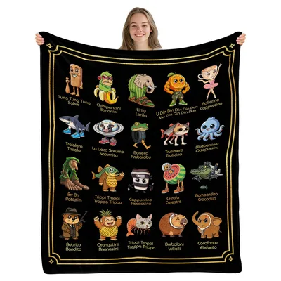 Throw Meme: Brainrot Characters and Nonsense Names on a Black Blanket