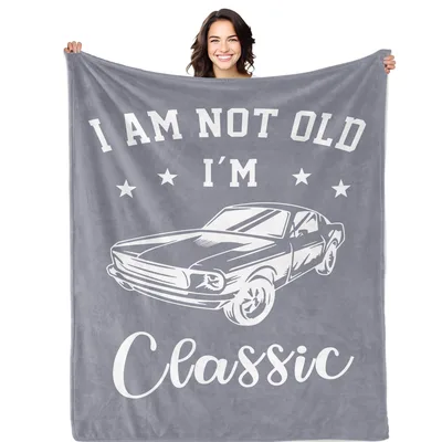 Classic Car Funny Birthday Blanket: I Am Not Old I'm Classic Design