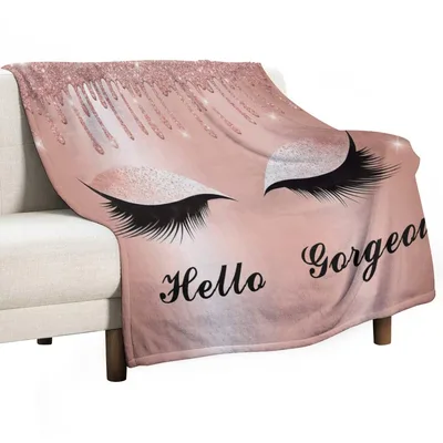 Eyelashes Glam Rose Gold Blanket Hello Gorgeous Glitter Design
