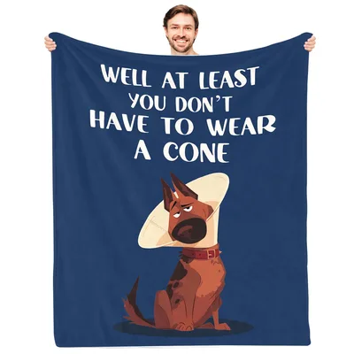 Navy Dog Cone Humor Blanket: Get Well Soon Design for Pet Lovers
