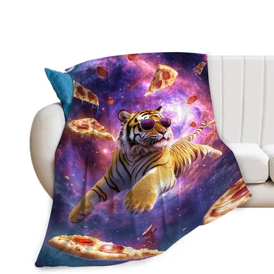 Tiger Pizza Galaxy Blanket featuring a cool tiger