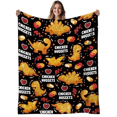 Chicken Nuggets Dinosaur Pattern Blanket for Foodie Lovers