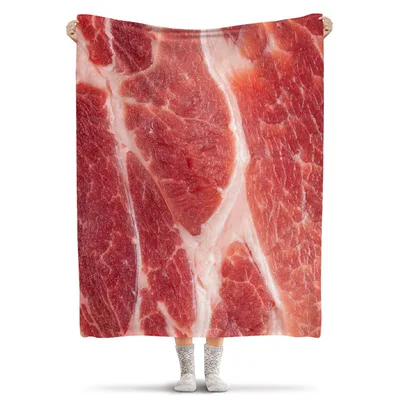 Raw Meat Print Funny Blanket featuring realistic raw beef texture