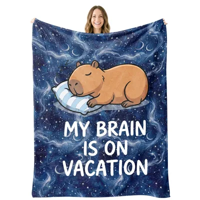 Capybara Sleeping Funny Blanket: My Brain Is On Vacation Design