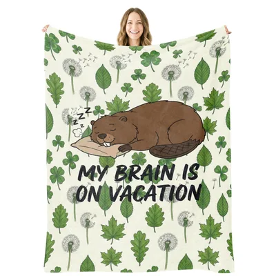 Sleeping Beaver Funny Blanket: My Brain Is On Vacation Design