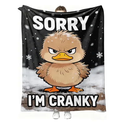 Grumpy Duck Cartoon Blanket: Sorry I'm Cranky Fleece and Sherpa