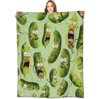Animated Pickle Characters Blanket for Funny Cucumber Lovers