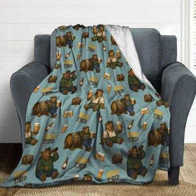 Bear Drinking Beer Blanket: Beery Tared Bear Design