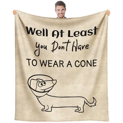 Cone-Free Dachshund Tan Blanket: Funny Get Well Design