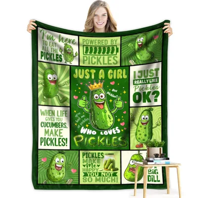 Pickle Lover's Green Crown Blanket for Funny Pickle Fans