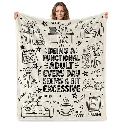 Adulting Humor Doodles Blanket: Sarcastic Adult Life Quote