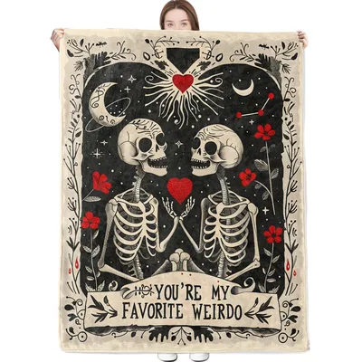 Gothic Skeleton Lovers with Red Roses Blanket featuring a skull couple
