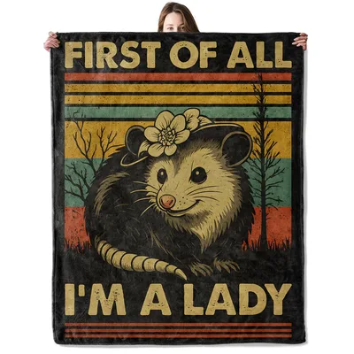Opossum Funny Retro Blanket: First of All I'm a Lady Design